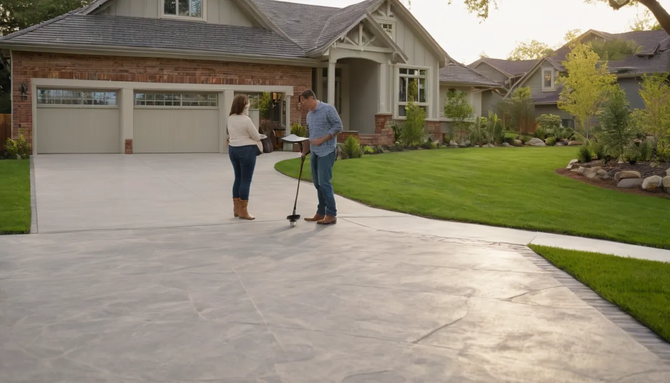A freshly poured concrete driveway in front of a ranch home in Frisco